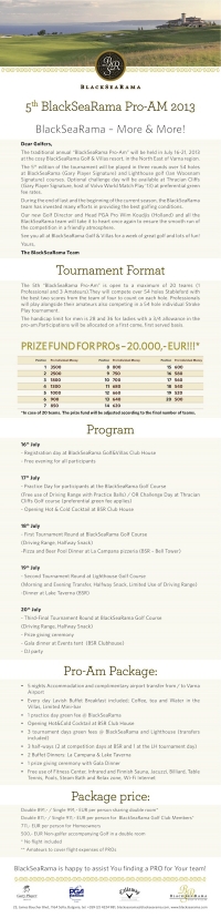 5th BSR Pro-AM 16-21 July 2013 information!